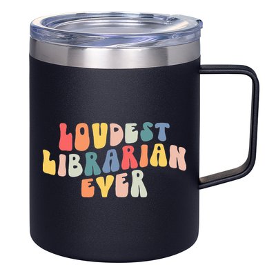 Retro Loudest Librarian Ever Funny School Librarian Gifts 12oz Stainless Steel Coffee Mug
