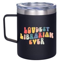 Retro Loudest Librarian Ever Funny School Librarian Gifts 12oz Stainless Steel Coffee Mug