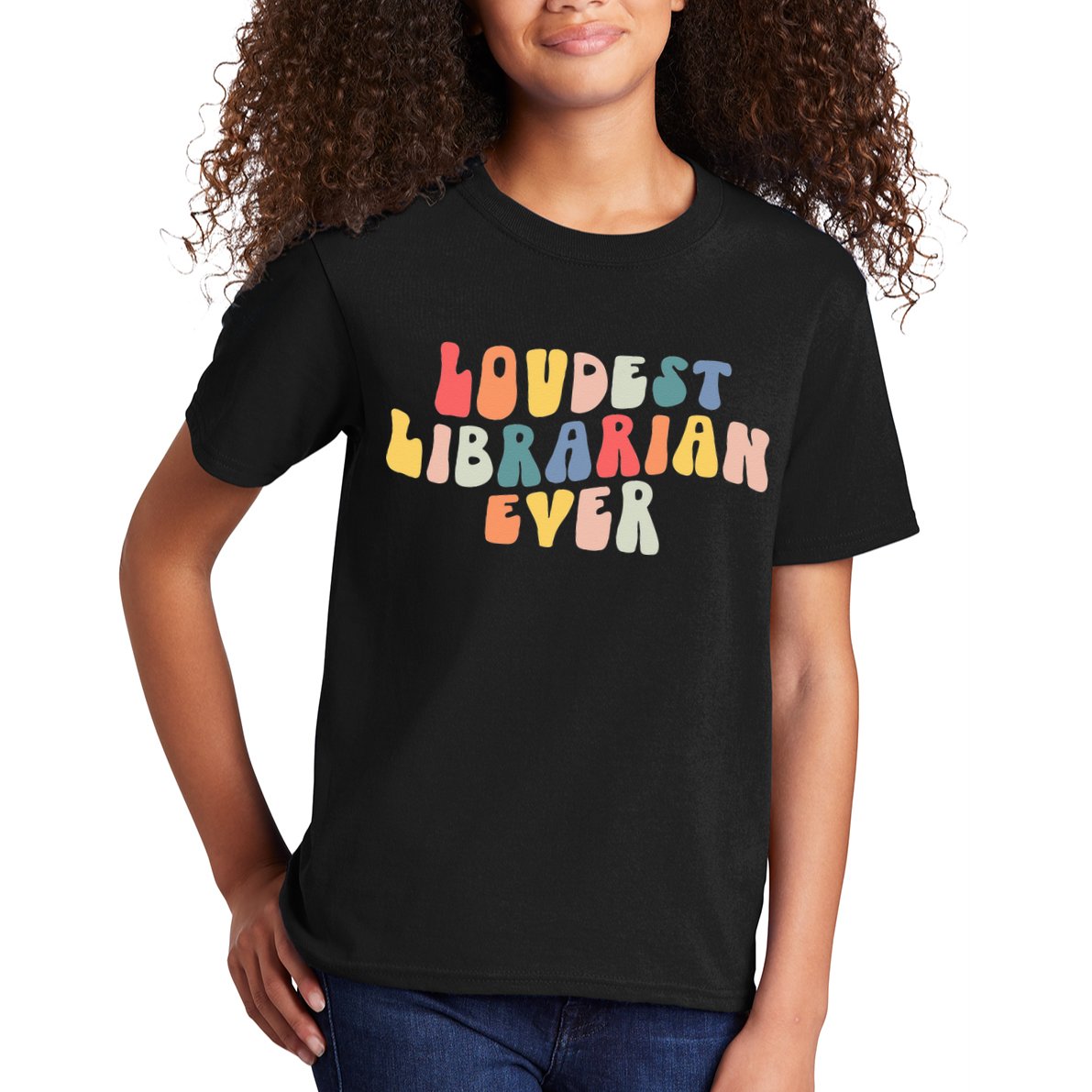 Retro Loudest Librarian Ever Funny School Librarian Gifts Kids T-Shirt