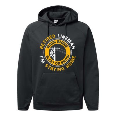 Retired Lineman Lineworker Power Lineman Retirement Performance Fleece Hoodie