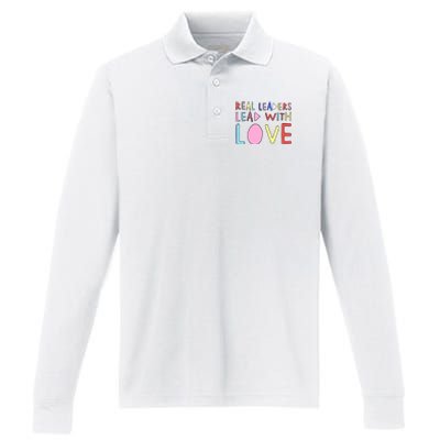 Real Leaders Lead With Love Performance Long Sleeve Polo