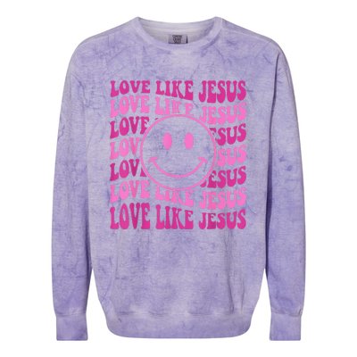 Retro Love Like Jesus Happy Face Aesthetic Colorblast Crewneck Sweatshirt