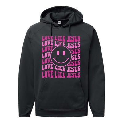 Retro Love Like Jesus Happy Face Aesthetic Performance Fleece Hoodie