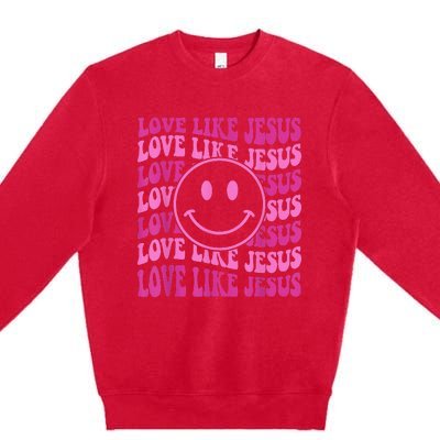 Retro Love Like Jesus Happy Face Aesthetic Premium Crewneck Sweatshirt