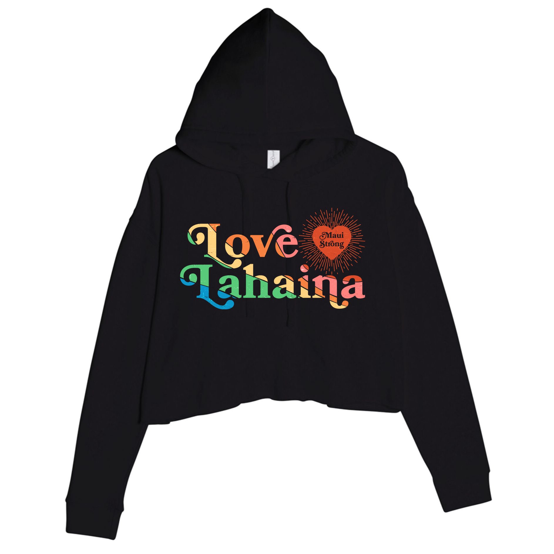 Retro Love Lahaina Maui Strong Crop Fleece Hoodie