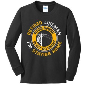 Retired Lineman Lineworker Power Lineman Retirement Kids Long Sleeve Shirt