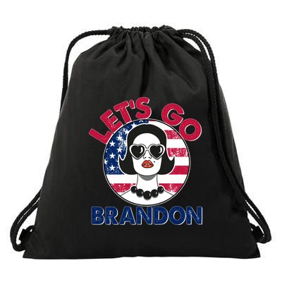 Retro Lady Let's Go Brandon Drawstring Bag