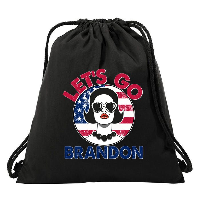 Retro Lady Let's Go Brandon Drawstring Bag
