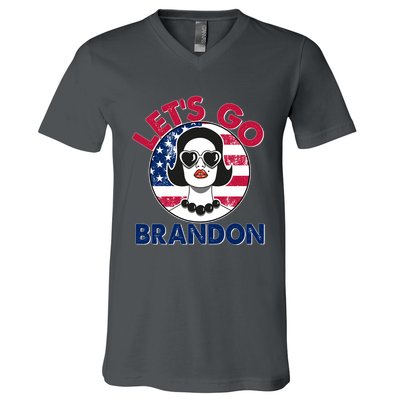 Retro Lady Let's Go Brandon V-Neck T-Shirt