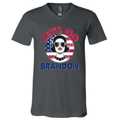 Retro Lady Let's Go Brandon V-Neck T-Shirt