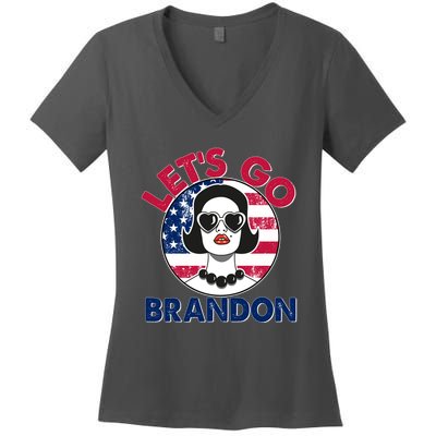 Retro Lady Let's Go Brandon Women's V-Neck T-Shirt