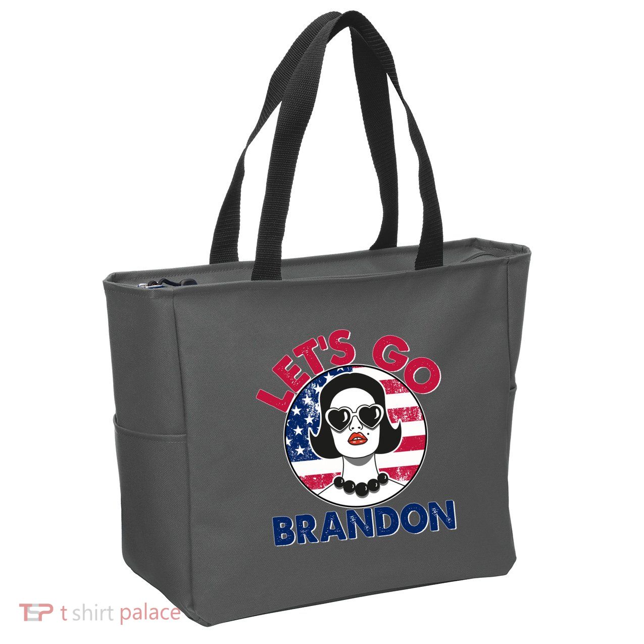 Retro Lady Let's Go Brandon Zip Tote Bag