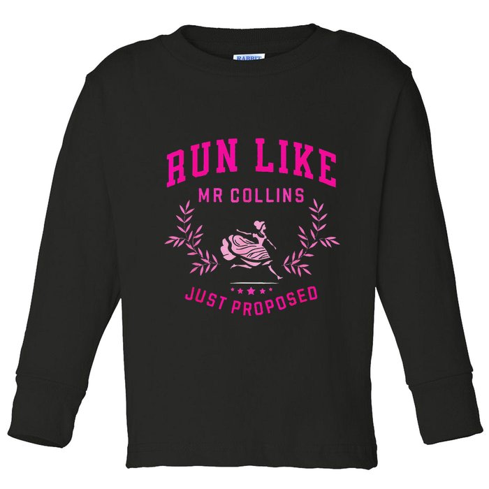 Run Like Mr.Collins Just Proposed Funny Books And Running Toddler Long Sleeve Shirt