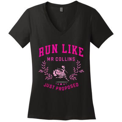 Run Like Mr.Collins Just Proposed Funny Books And Running Women's V-Neck T-Shirt