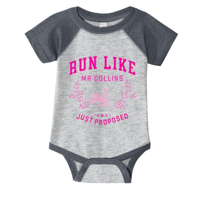 Run Like Mr.Collins Just Proposed Funny Books And Running Infant Baby Jersey Bodysuit