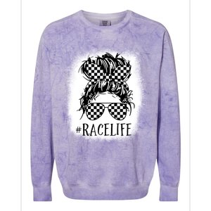 Race Life Messy Bun Funny Mom Bun Racing Racer Sunglasses Gift Colorblast Crewneck Sweatshirt