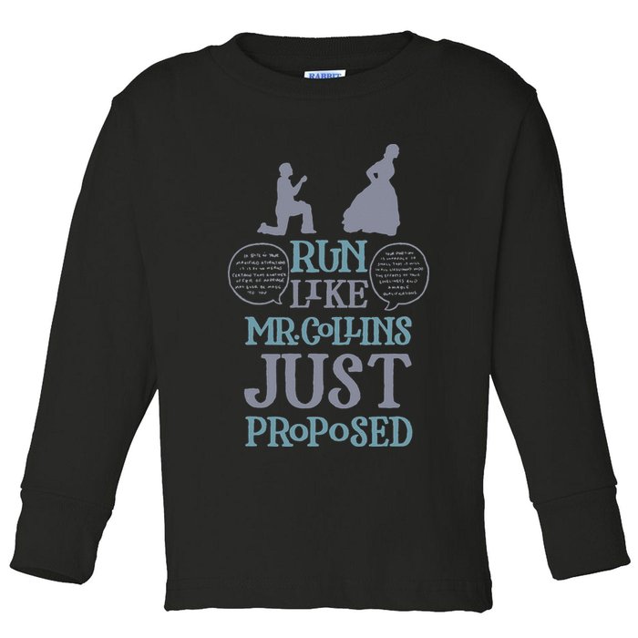 Run Like Mr. Collins Just Proposed Funny Books and Running Toddler Long Sleeve Shirt