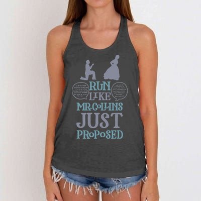 Run Like Mr. Collins Just Proposed Funny Books and Running Women's Knotted Racerback Tank