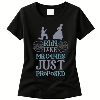 Run Like Mr. Collins Just Proposed Funny Books and Running Womens T-Shirt
