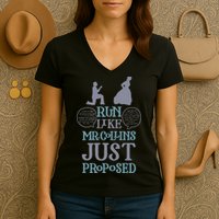 Run Like Mr. Collins Just Proposed Funny Books and Running Women's V-Neck T-Shirt