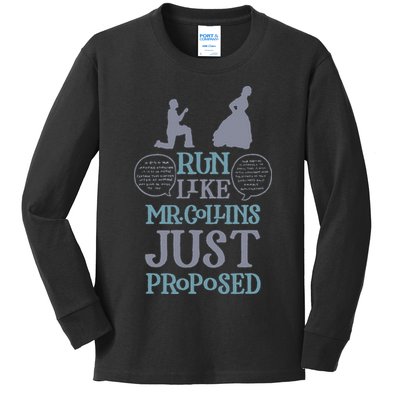 Run Like Mr. Collins Just Proposed Funny Books and Running Kids Long Sleeve Shirt