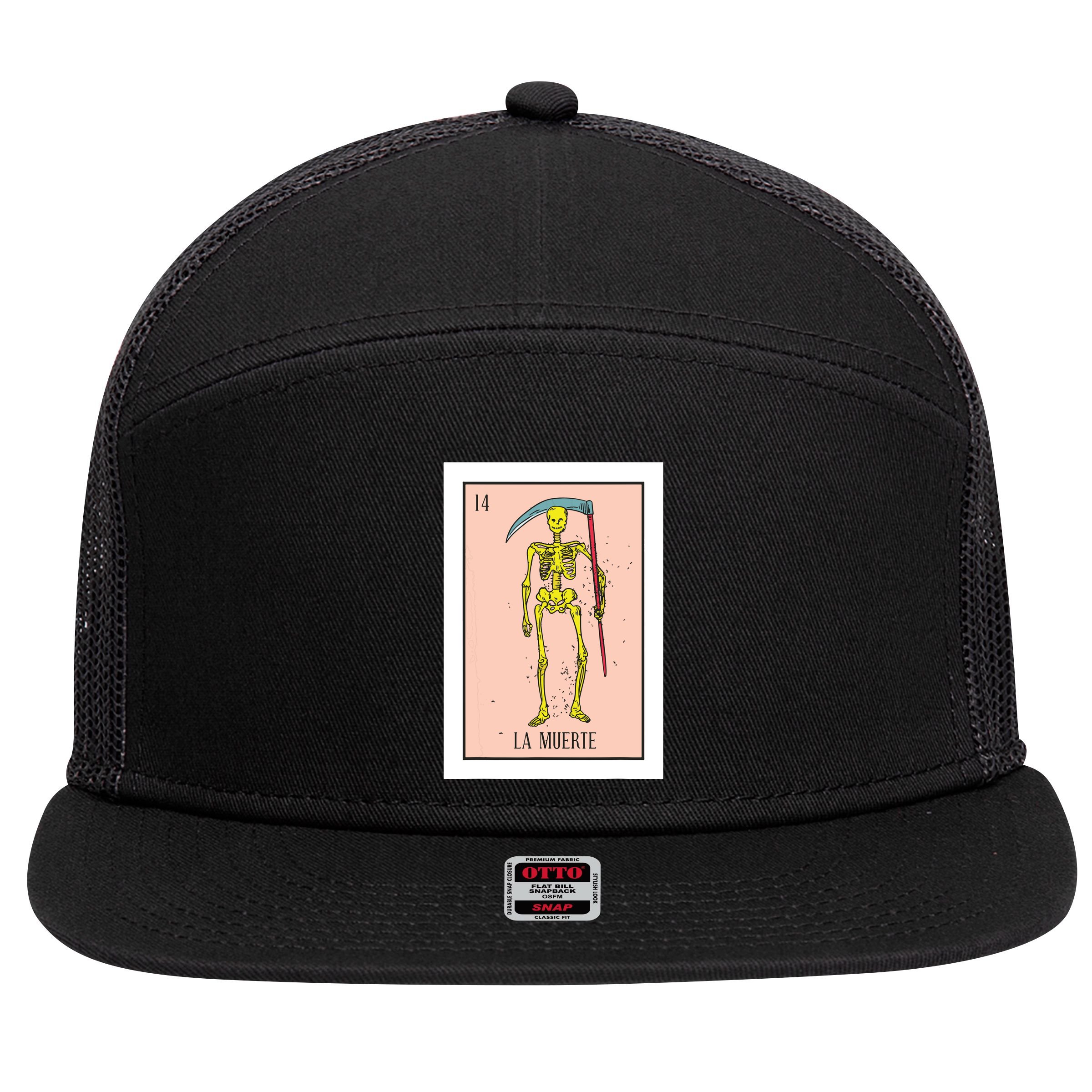 Retro La Muerte Lottery Card The Death Card Mexican Lottery 7 Panel Mesh Trucker Snapback Hat