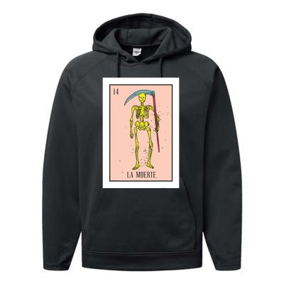 Retro La Muerte Lottery Card The Death Card Mexican Lottery Performance Fleece Hoodie