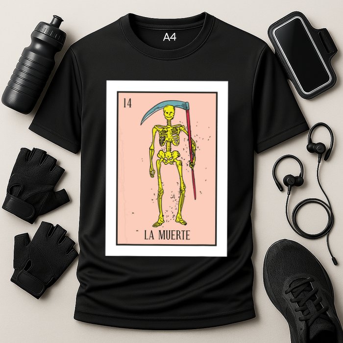 Retro La Muerte Lottery Card The Death Card Mexican Lottery Cooling Performance Crew T-Shirt