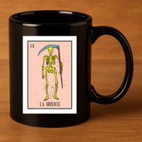 Retro La Muerte Lottery Card The Death Card Mexican Lottery 11oz C Handle Ceramic Mug