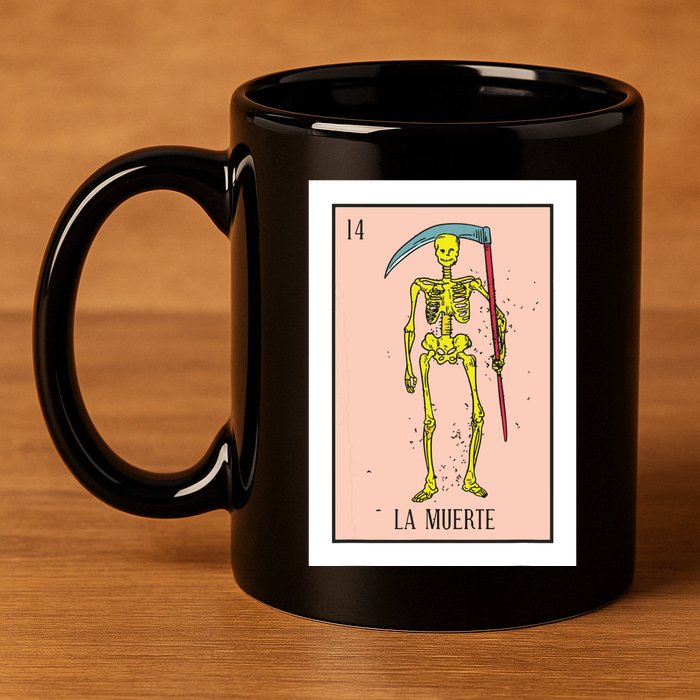 Retro La Muerte Lottery Card The Death Card Mexican Lottery 11oz C Handle Ceramic Mug