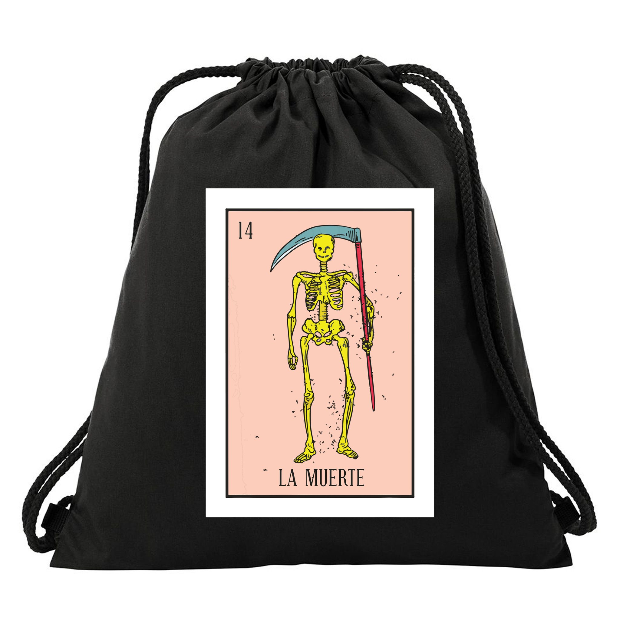 Retro La Muerte Lottery Card The Death Card Mexican Lottery Drawstring Bag