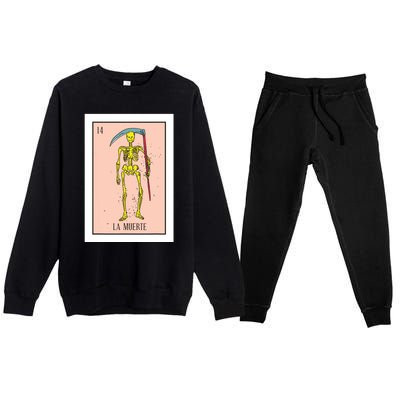 Retro La Muerte Lottery Card The Death Card Mexican Lottery Premium Crewneck Sweatsuit Set