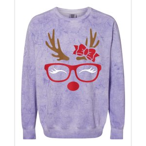 Reindeer Lady Messy Bun Colorblast Crewneck Sweatshirt