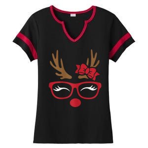 Reindeer Lady Messy Bun Ladies Halftime Notch Neck Tee