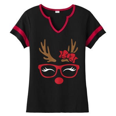 Reindeer Lady Messy Bun Ladies Halftime Notch Neck Tee