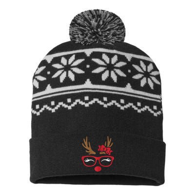 Reindeer Lady Messy Bun USA-Made Snowflake Beanie