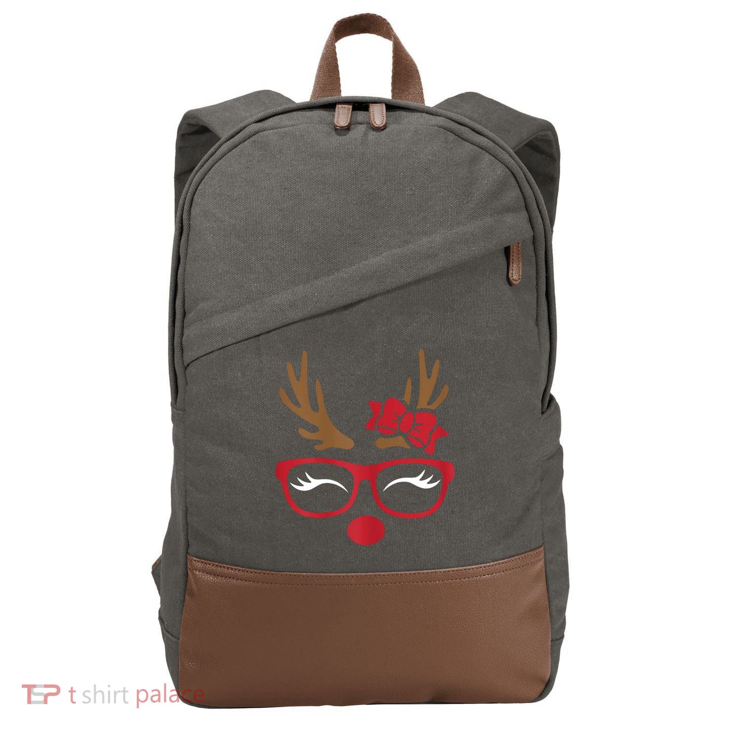 Reindeer Lady Messy Bun Cotton Canvas Backpack