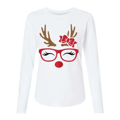 Reindeer Lady Messy Bun Womens Cotton Relaxed Long Sleeve T-Shirt