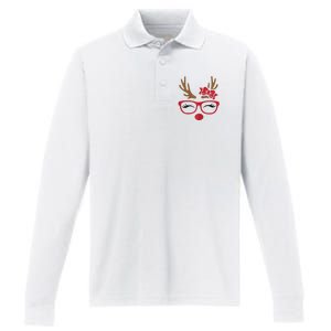 Reindeer Lady Messy Bun Performance Long Sleeve Polo