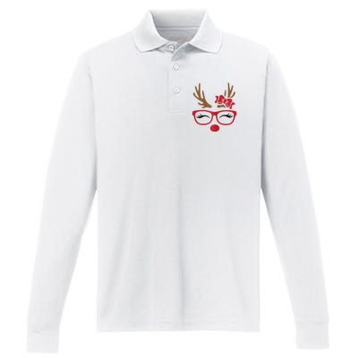 Reindeer Lady Messy Bun Performance Long Sleeve Polo