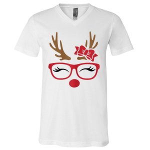 Reindeer Lady Messy Bun V-Neck T-Shirt