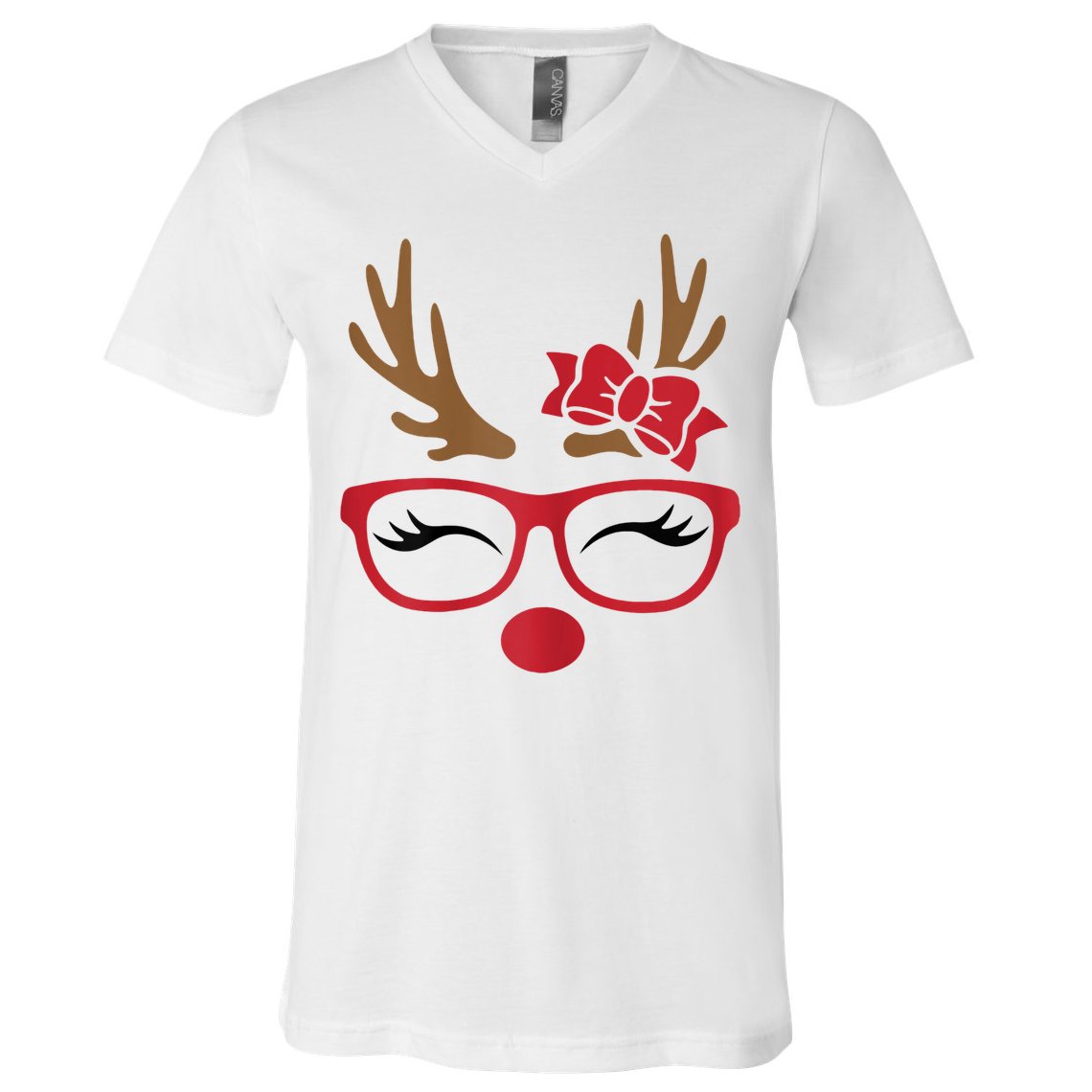 Reindeer Lady Messy Bun V-Neck T-Shirt