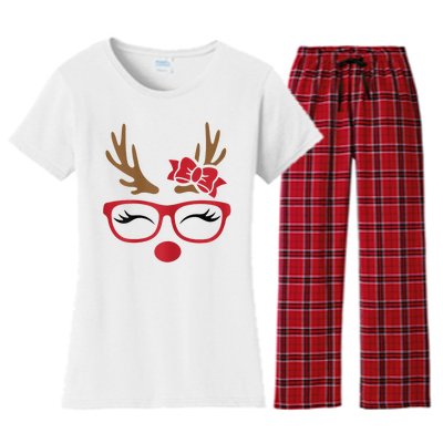 Reindeer Lady Messy Bun Women's Flannel Pajama Set