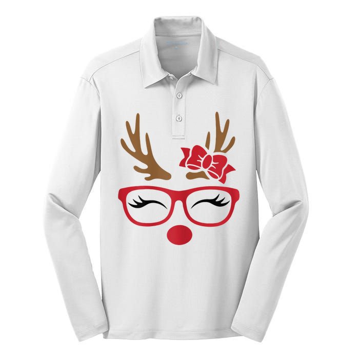 Reindeer Lady Messy Bun Silk Touch Performance Long Sleeve Polo