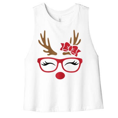 Reindeer Lady Messy Bun Women's Racerback Cropped Tank