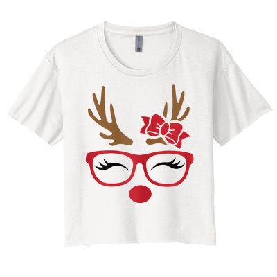 Reindeer Lady Messy Bun Women's Crop Top Tee