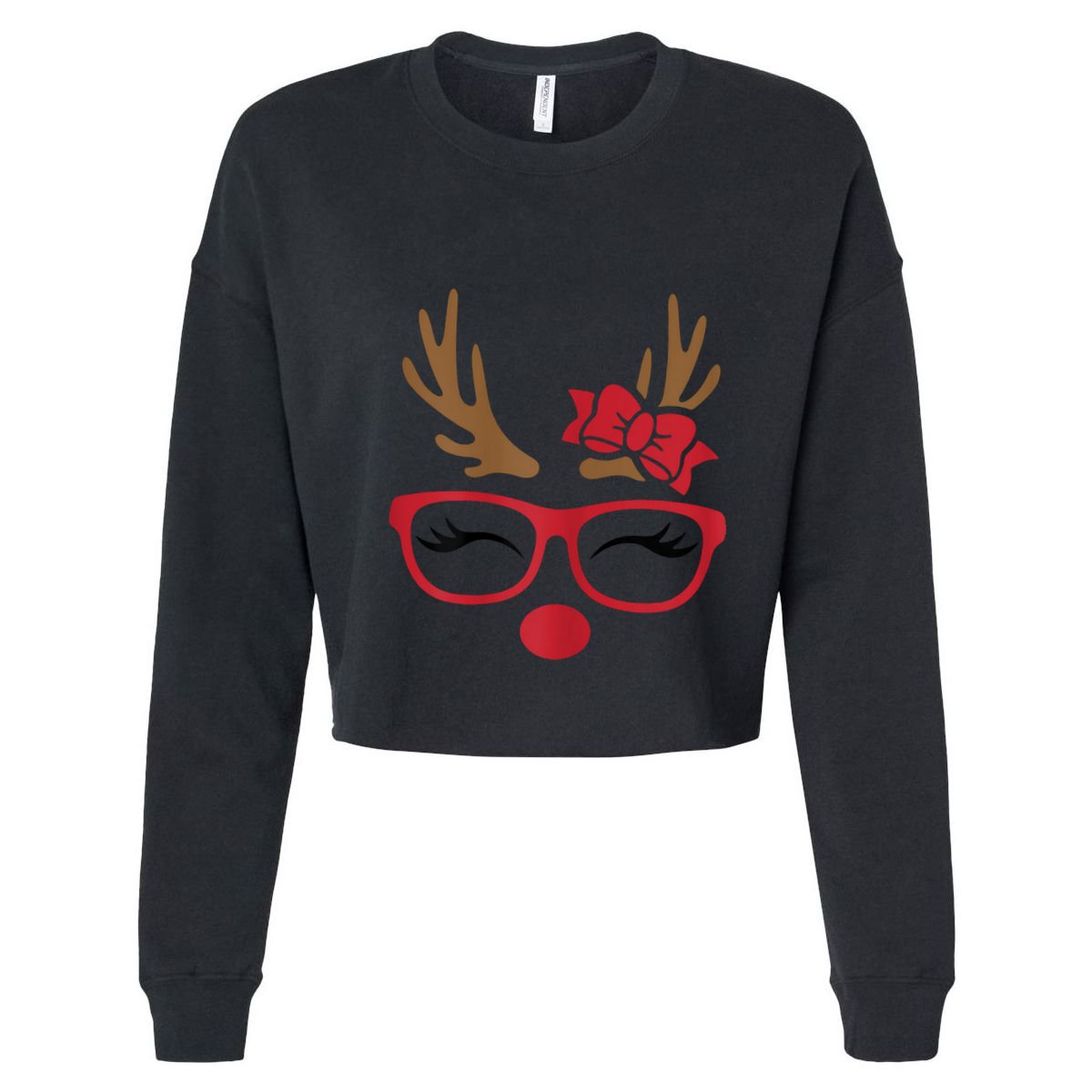 Reindeer Lady Messy Bun Cropped Pullover Crew