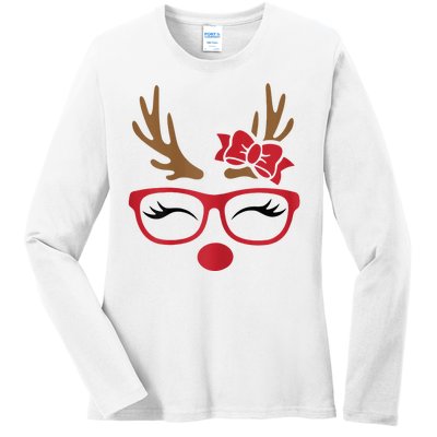 Reindeer Lady Messy Bun Ladies Long Sleeve Shirt