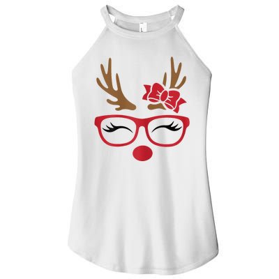 Reindeer Lady Messy Bun Women’s Perfect Tri Rocker Tank