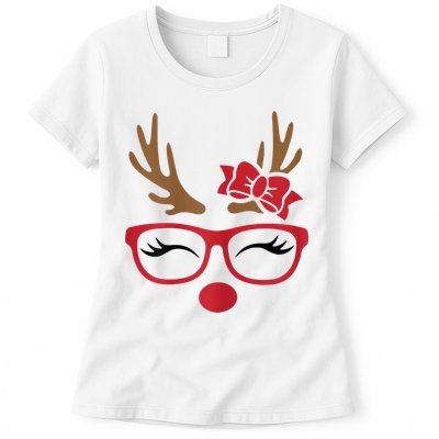 Reindeer Lady Messy Bun Womens T-Shirt